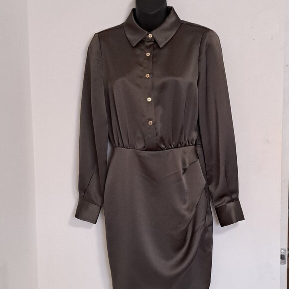 Guess By Marciano Drab Olive Green Button Down Faux Wrap Dress Size Misses O - Picture 1 of 14